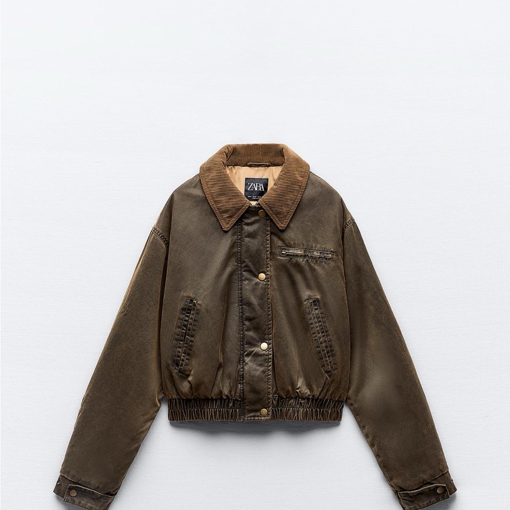Zara Corduroy Collar Waxed Bomber Jacket